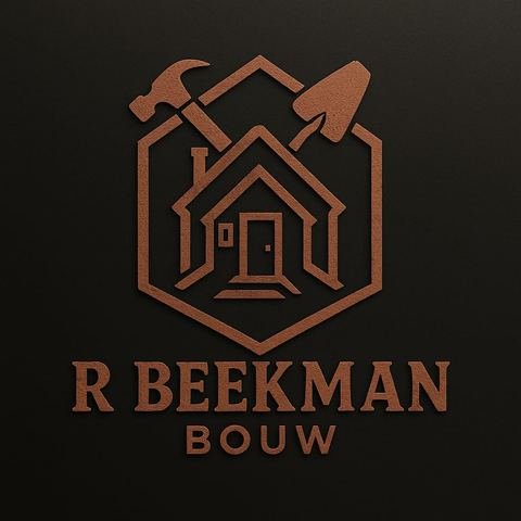 Logo van R Beekman Bouw: een huis in een zeshoek met hamer en troffel